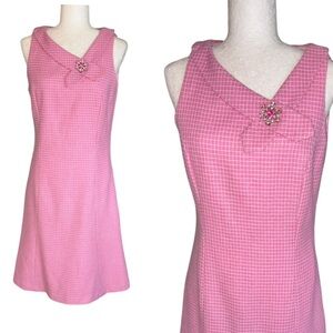 LN Tibi Vintage Pink Geometric Plaid Rhinestone Detail Sleeveless Wool Dress - 8